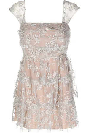 Self-Portrait Floral-embroidered tiered mini dress