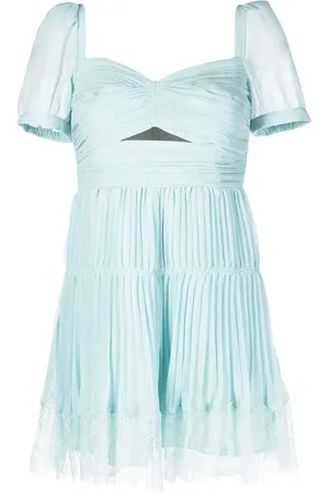 Self-Portrait Pleated lace-trim mini dress