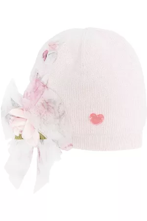 MONNALISA Floral bow-detail knitted cap