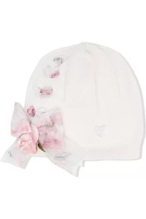 MONNALISA Caps - Floral bow-detail knitted cap