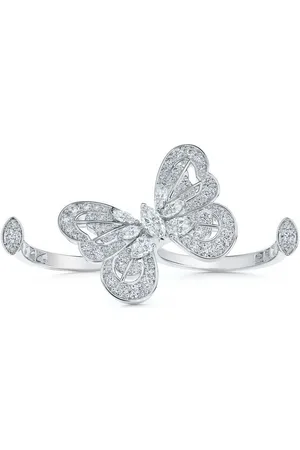 De Beers 18kt white gold Portraits of Nature butterfly two-finger ring
