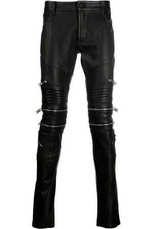 Philipp Plein Zippered leather biker trousers