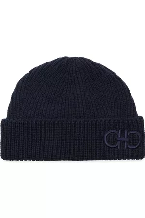 Salvatore Ferragamo Men Beanies - Embroidered-motif ribbed-knit beanie
