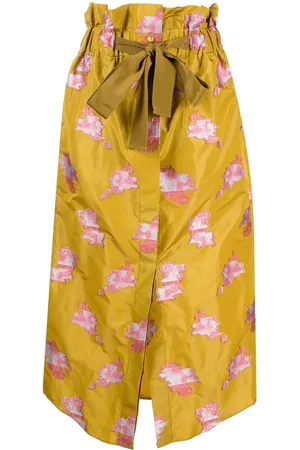 Patou Floral-embroidered drawstring midi skirt