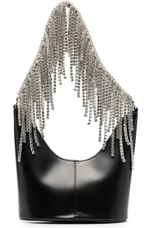 KARA Crystal-fringe leather shoulder bag