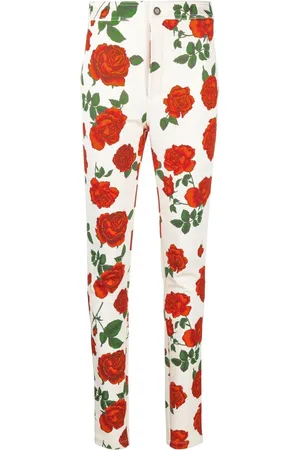Saint Laurent Rose-print skinny-fit trousers