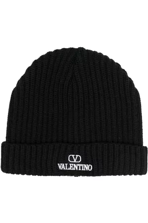 VALENTINO Men Beanies - VLogo-embroidered ribbed wool beanie