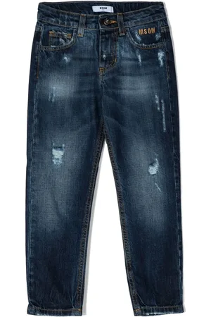 Msgm Embroidered-logo distressed-finish jeans