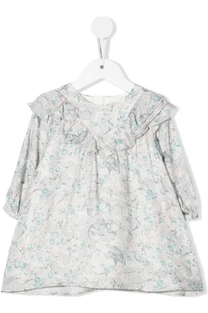Chloé Marbled-print ruffled dress