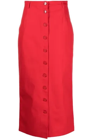 RAF SIMONS Buttoned-up denim midi skirt