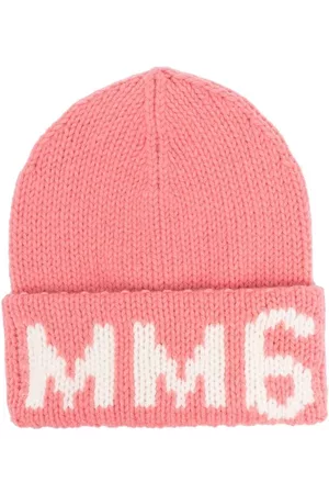 Maison Margiela Girls Beanies - Logo-print knit beanie