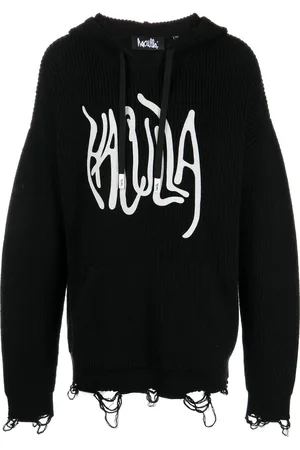 HACULLA Logo-print distressed knitted hoodie