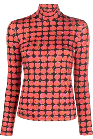 La DoubleJ Cherry-print turtle neck top