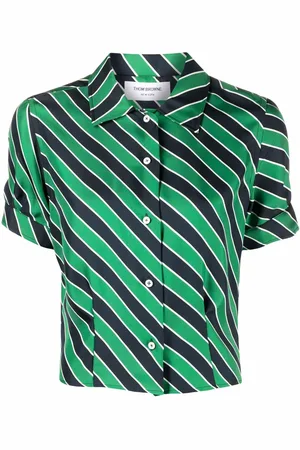Thom Browne Awning stripe printed tucked blouse