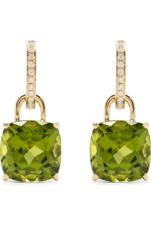 Kiki Mcdonough 18kt yellow gold Kiki Cushion peridot and diamond earrings