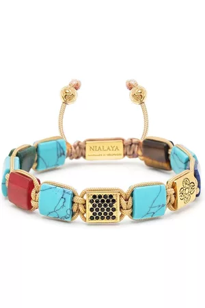 Nialaya Crystal-embellished engraved-charm beaded bracelet