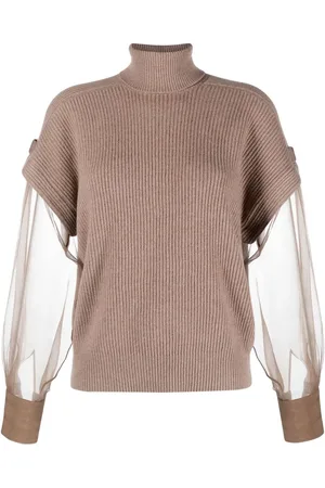 Brunello Cucinelli Sheer-sleeve high-neck jumper