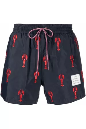 Thom Browne Men Swim Shorts - Lobster-embroidered swim shorts