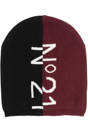 Nº21 Boys Beanies - Colour-block logo-knit beanie hat