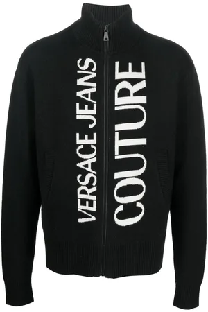 VERSACE Logo-embroidered zipped cardigan