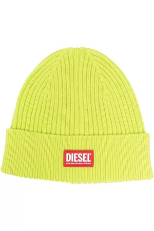 Diesel Beanies - Logo-patch ribbed-knit beanie