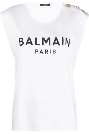 Balmain Button-detail logo-print tank top