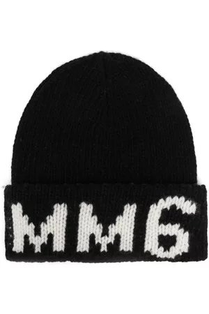 Maison Margiela Girls Beanies - Logo-print knit beanie