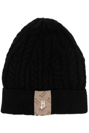 HERNO Logo-patch cable-knit beanie
