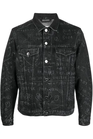 Black distressed deals jean jacket mens