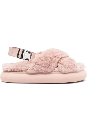 Moncler Shearling cross-strap slippers