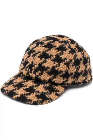 MSGM Women Caps - Houndstooth wool-knit cap