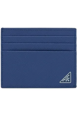 Prada Enamel-logo Saffiano-leather Cardholder in Blue for Men