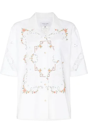 Marine Serre Floral embroidery short-sleeve shirt