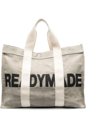 READYMADE Logo-Print Webbing-Trimmed Waxed Cotton-Canvas Tote Bag