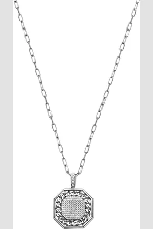 Shay 18kt white gold link diamond border pendant necklace