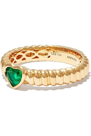 Anita 18kt gold Thin Zoe emerald heart ring
