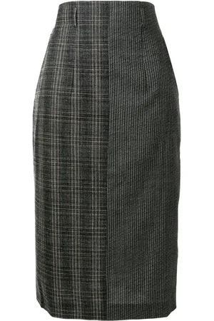 LORENA ANTONIAZZI Checked virgin wool-blend midi skirt
