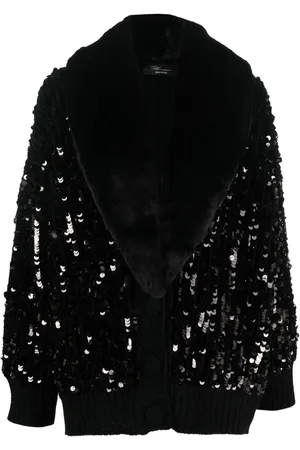 BLUMARINE Sequin-embellished faux-fur trim cardigan
