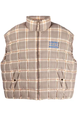 Liberal Youth Ministry Appliqué-lettering check-pattern gilet