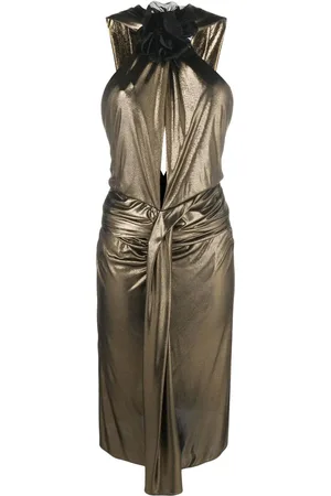 Saint Laurent Floral-detail laminated-finish dress
