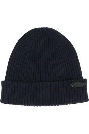 BRIONI Logo-patch ribbed-knit beanie