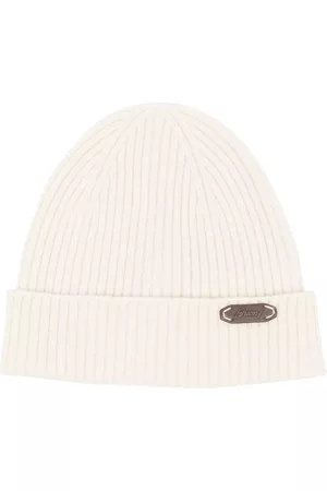 BRIONI Men Beanies - Logo-patch ribbed-knit beanie