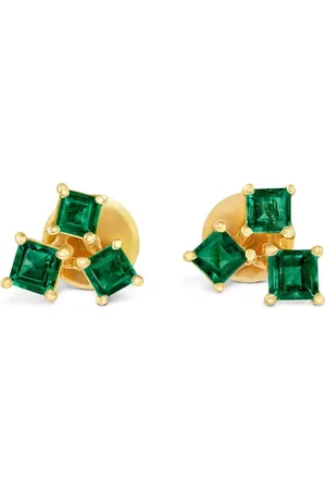 House of Meraki 18kt yellow gold Olive emerald stud earrings