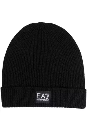 EA7 Beanies - Logo-patch ribbed-knit beanie