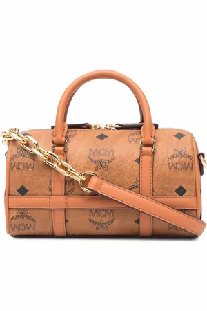 Mini Aren Boston Bag in Visetos Cognac