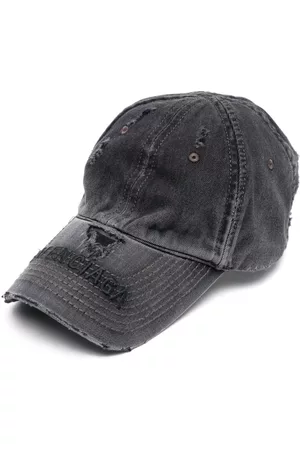 Balenciaga Men Caps - Logo-embroidered distressed denim cap