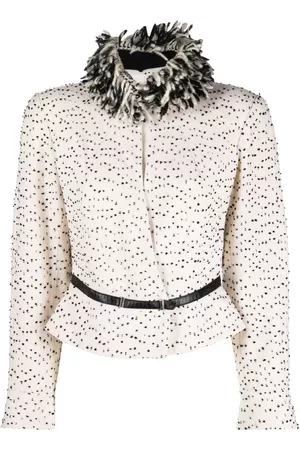 Thierry Mugler Women Jackets - Fringed neck textured dots jacket