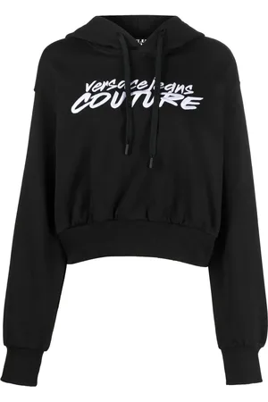 VERSACE Logo-embroidered cropped hoodie