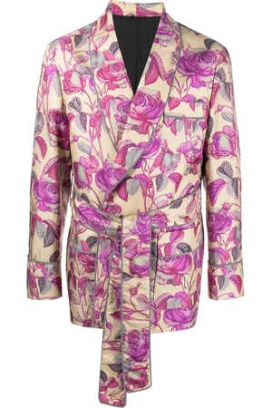 Roberto Cavalli Rose-print belted silk blazer