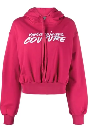 VERSACE Logo-embroidered cropped hoodie